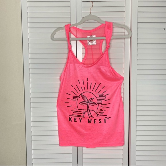 Pop Surf Neon Pink Key West Print Tank Top Size Medium - Picture 2 of 10